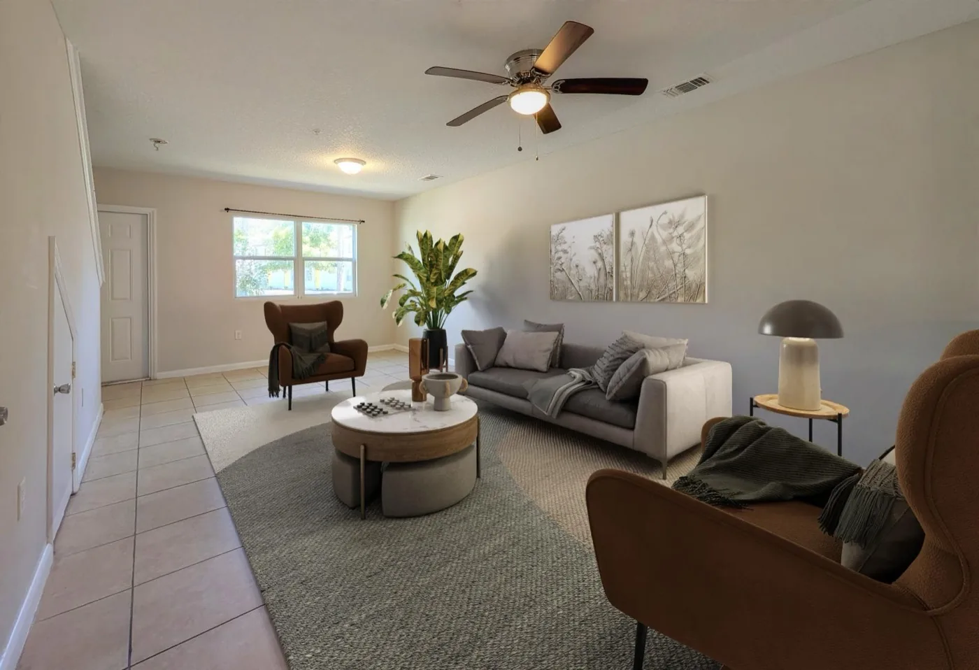 Renovated living room at Yellow Pine Townhomes